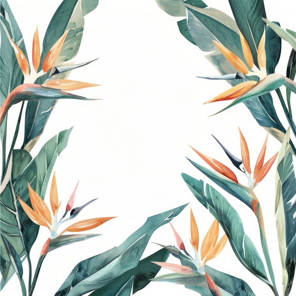 Bird of paradise border watercolor backgrounds pattern plant.