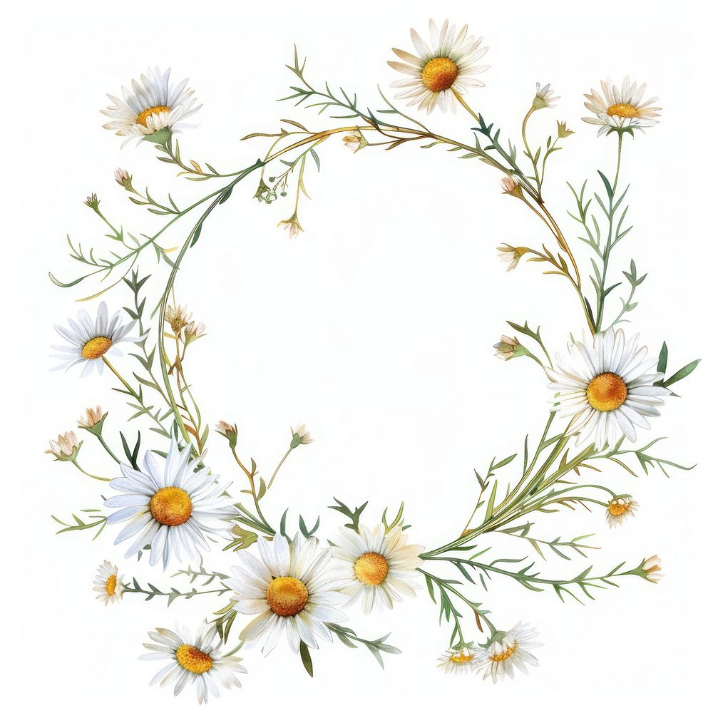 Chamomile frame watercolor pattern flower wreath.
