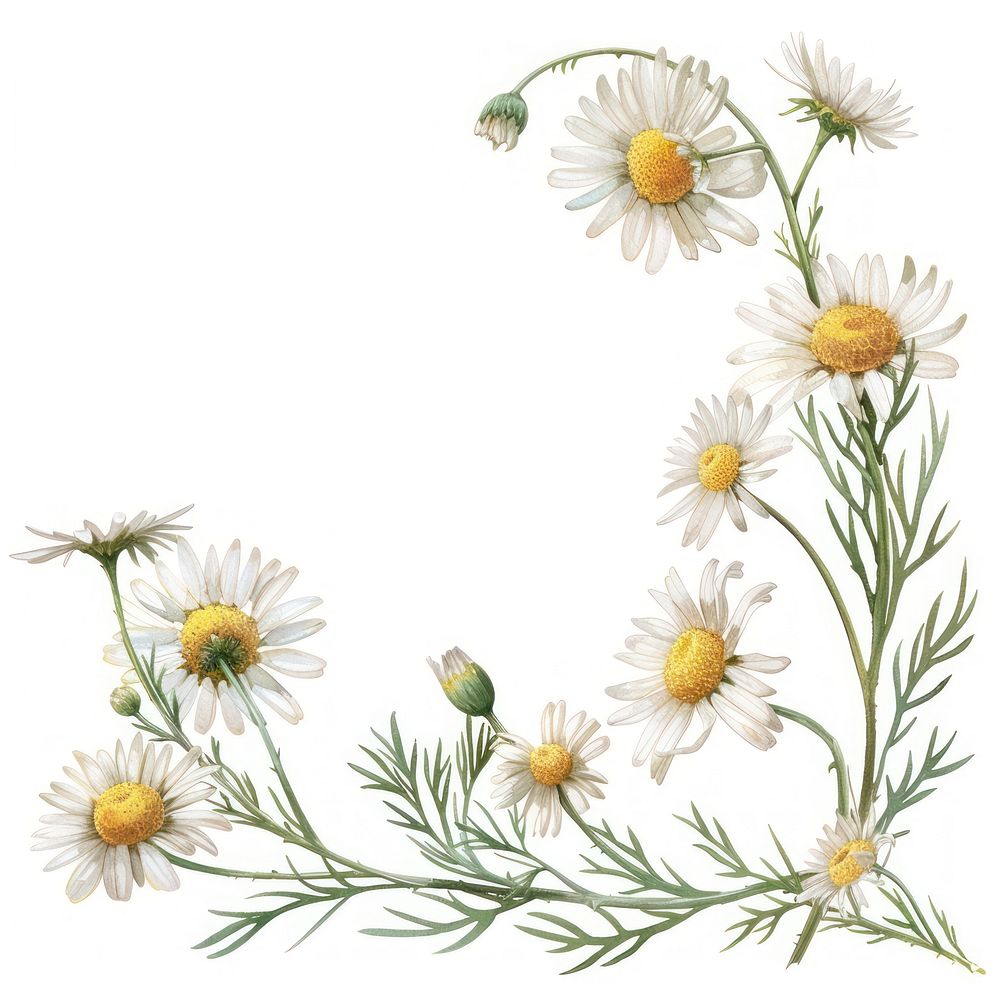 Chamomile frame watercolor flower plant daisy.