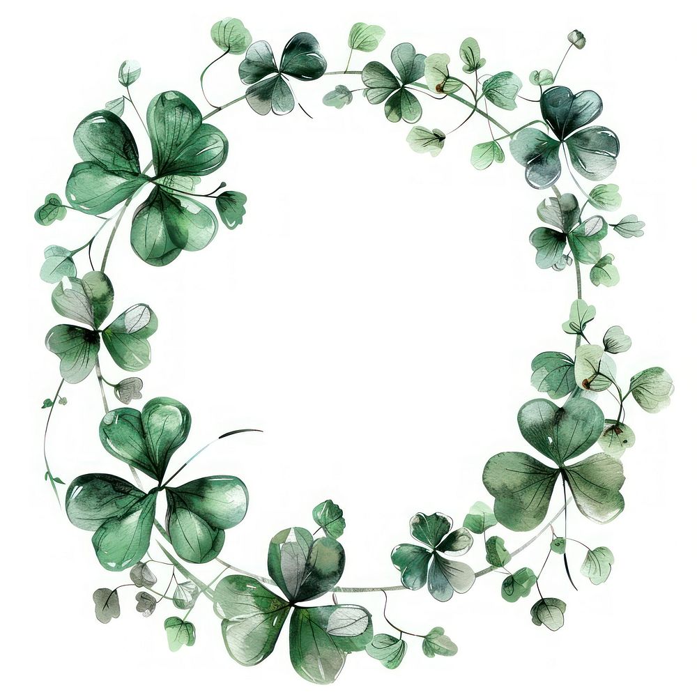 Clover leaf frame watercolor pattern plant white background.