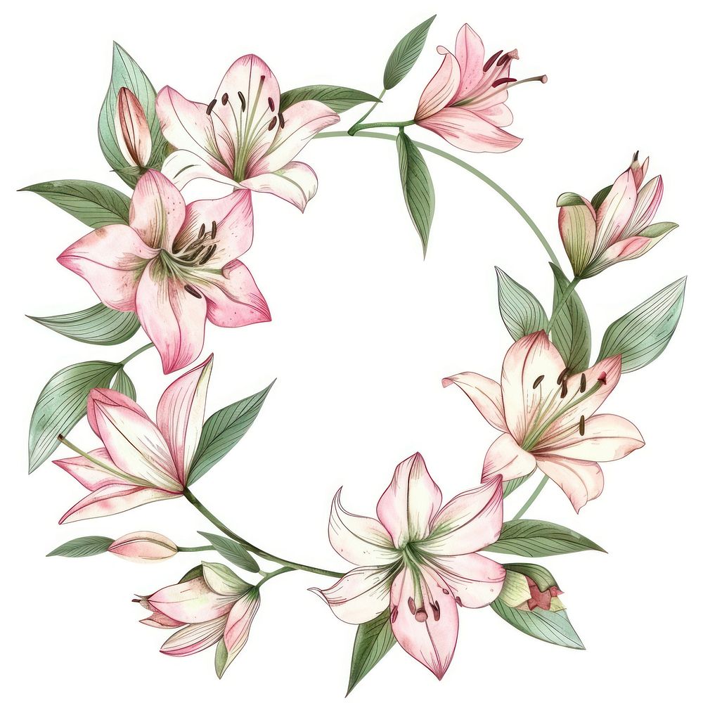 Lily circle frame watercolor blossom flower plant.