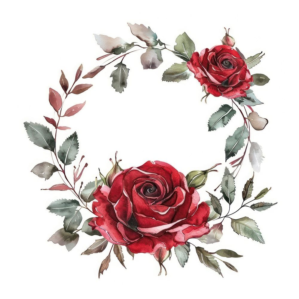 Red rose frame watercolor pattern flower wreath.