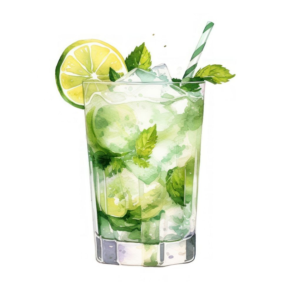 Mojito cocktail watercolor with difference design glass drink plant herbs.
