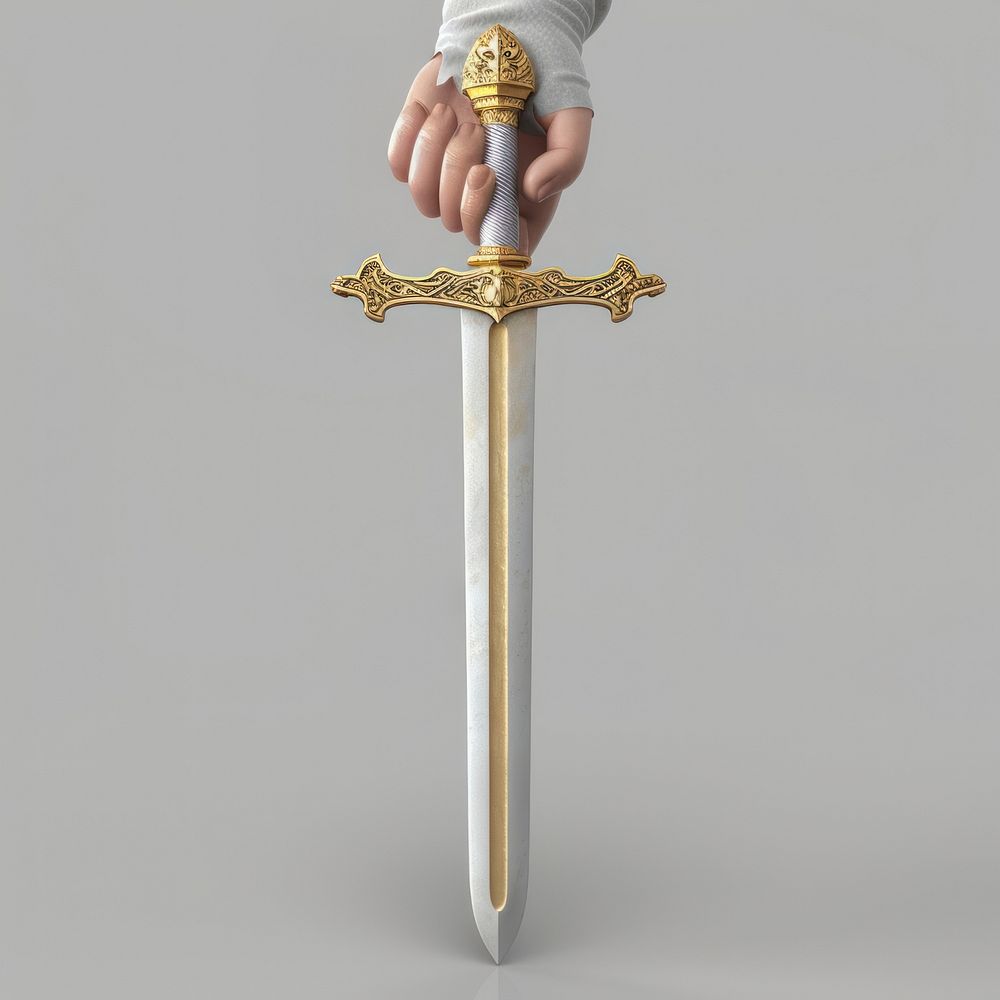 Hand holding sword dagger weapon weaponry.