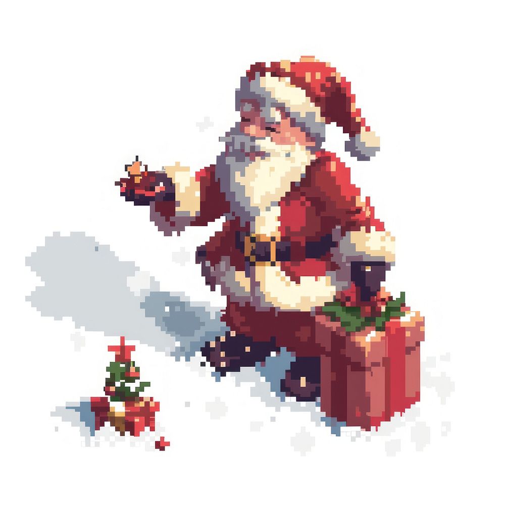 Santa pixel illustration christmas snow art.