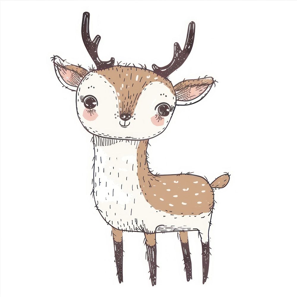 Deer doodle illustrated wildlife drawing.