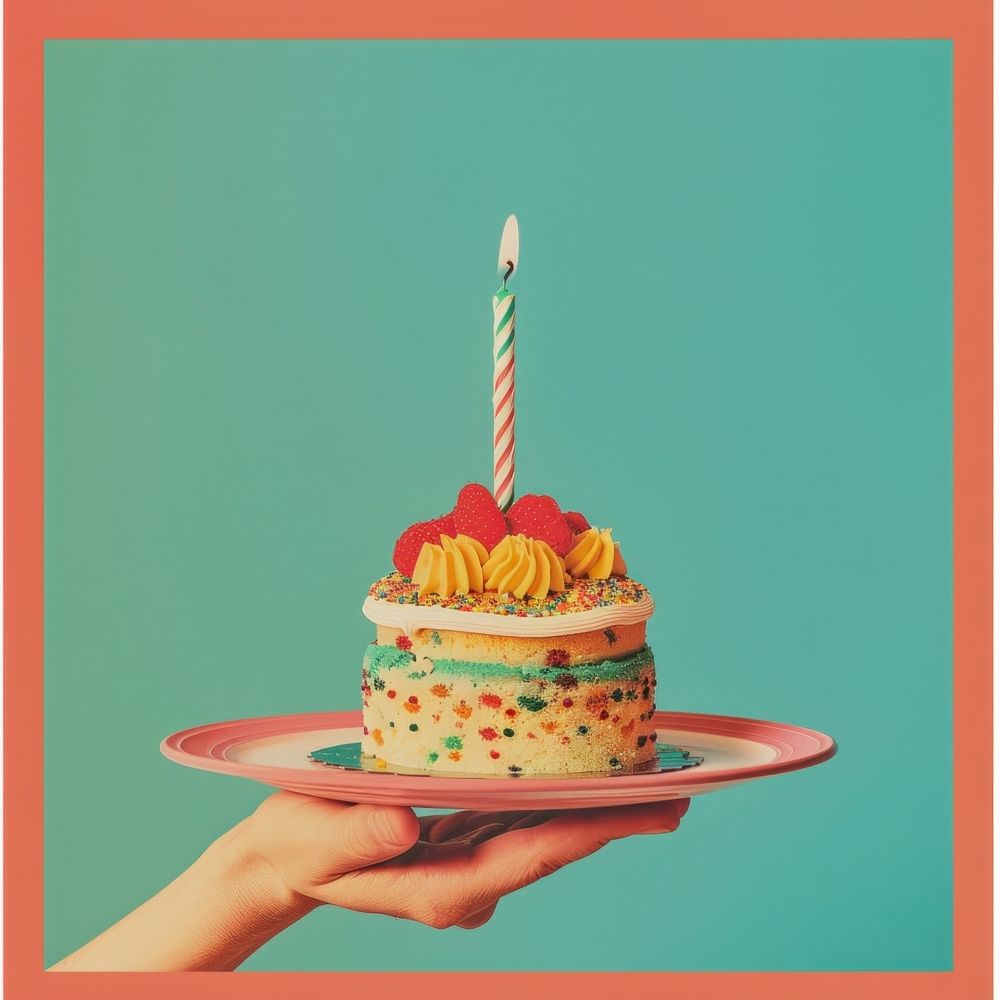 Retro collage of a birthday cake dessert cupcake candle.