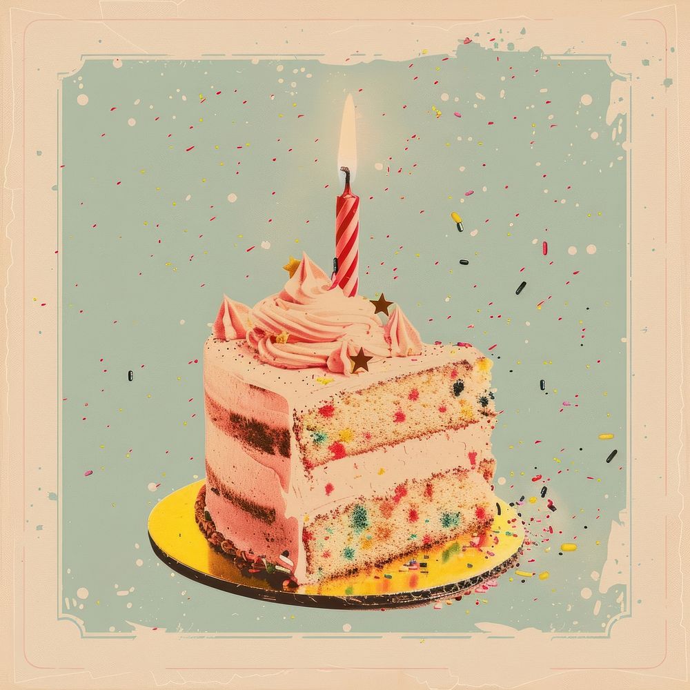 Retro collage of a birthday cake dessert food anniversary.