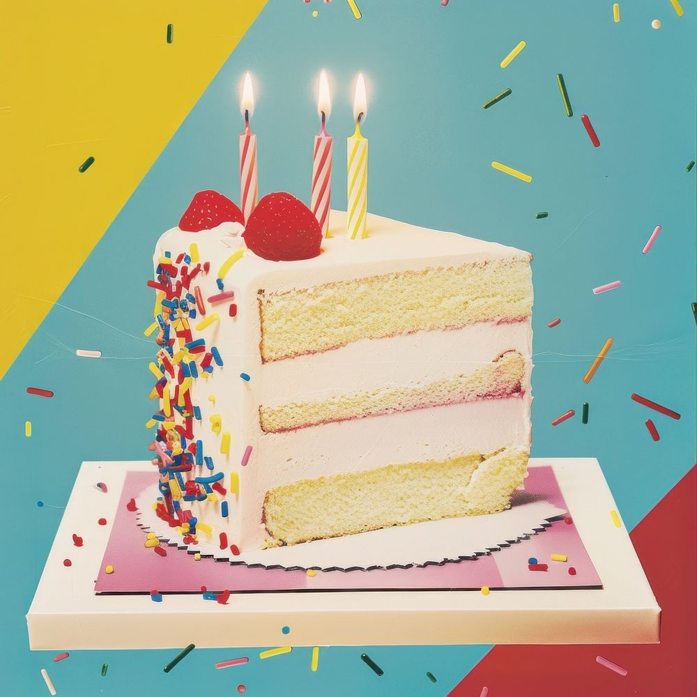 Retro collage of a birthday cake dessert food anniversary.