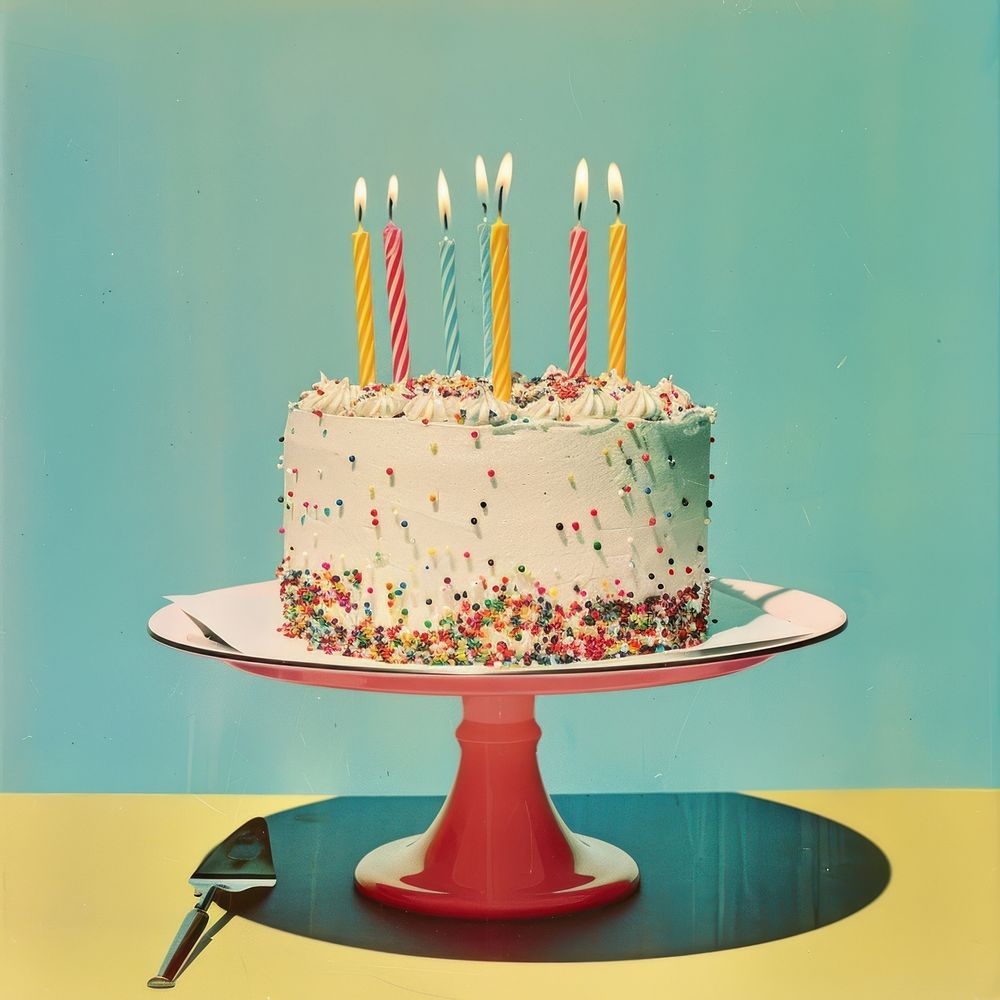 Retro collage of a birthday cake dessert icing food.