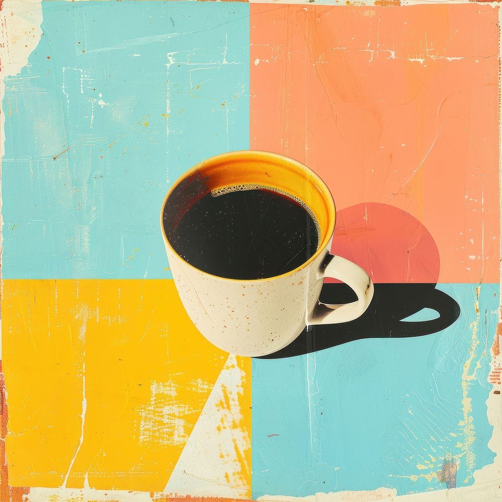 Retro collage of a coffee cup drink mug art.
