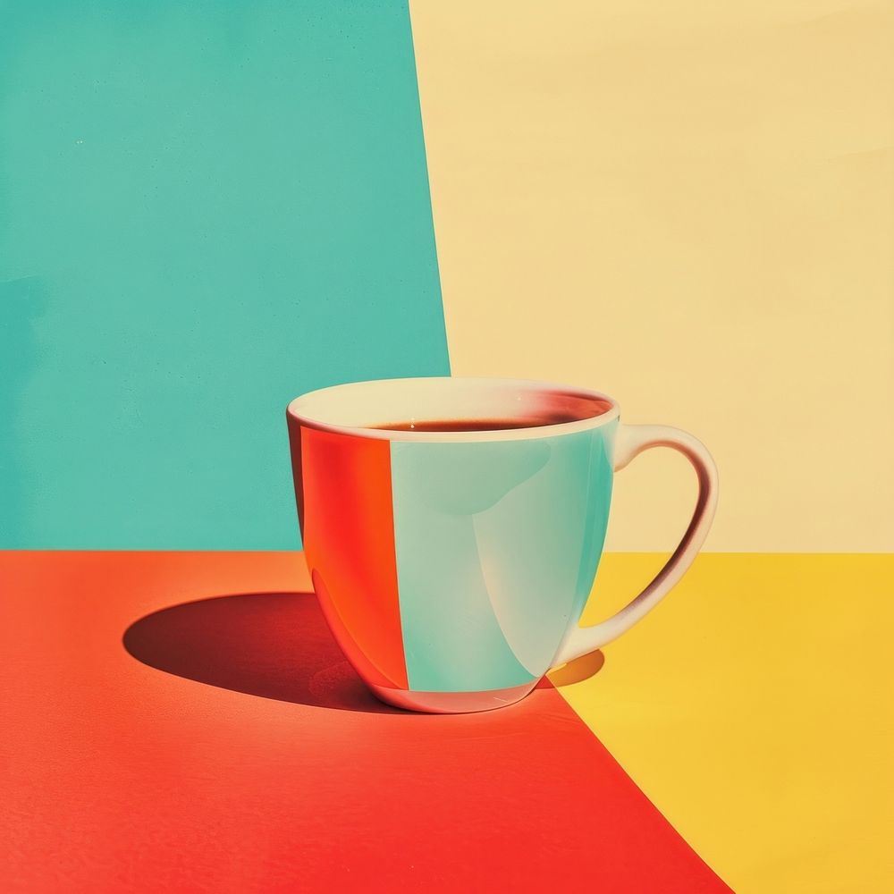 Retro collage of a coffee cup saucer drink mug.