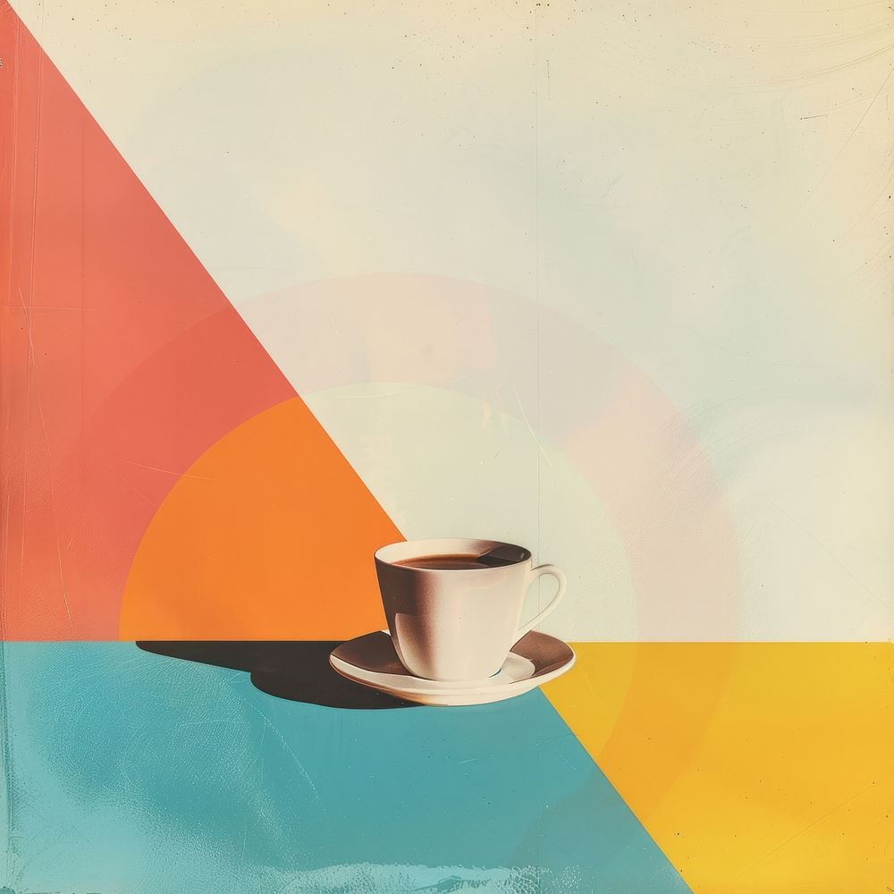 Retro collage of a coffee cup art painting saucer.