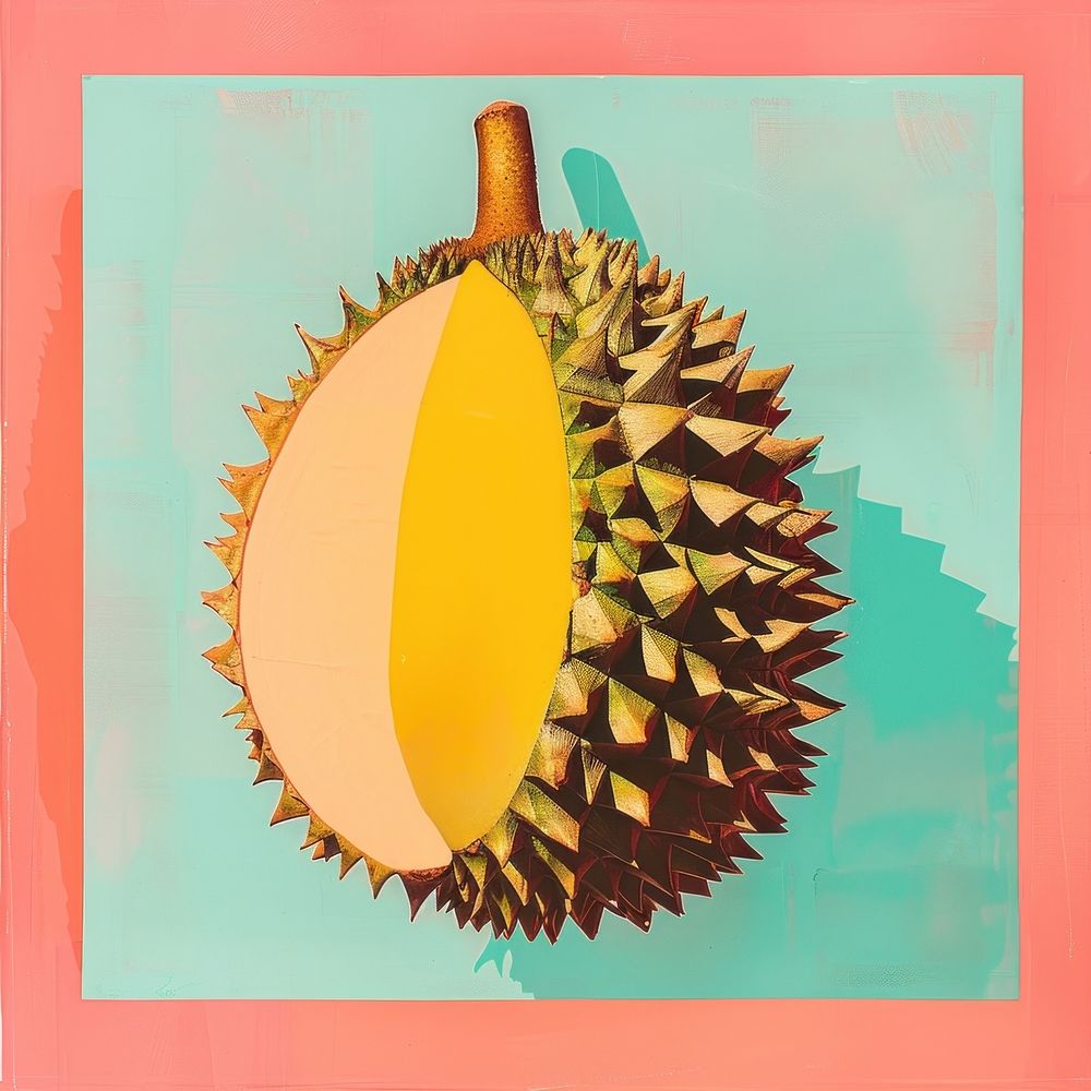 Retro collage of a durian fruit plant food.