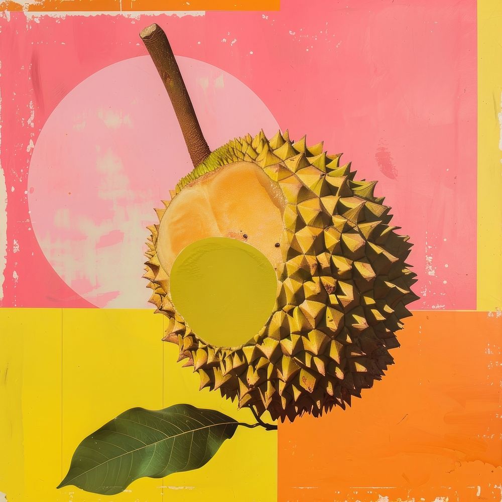 Retro collage of a durian fruit plant food.