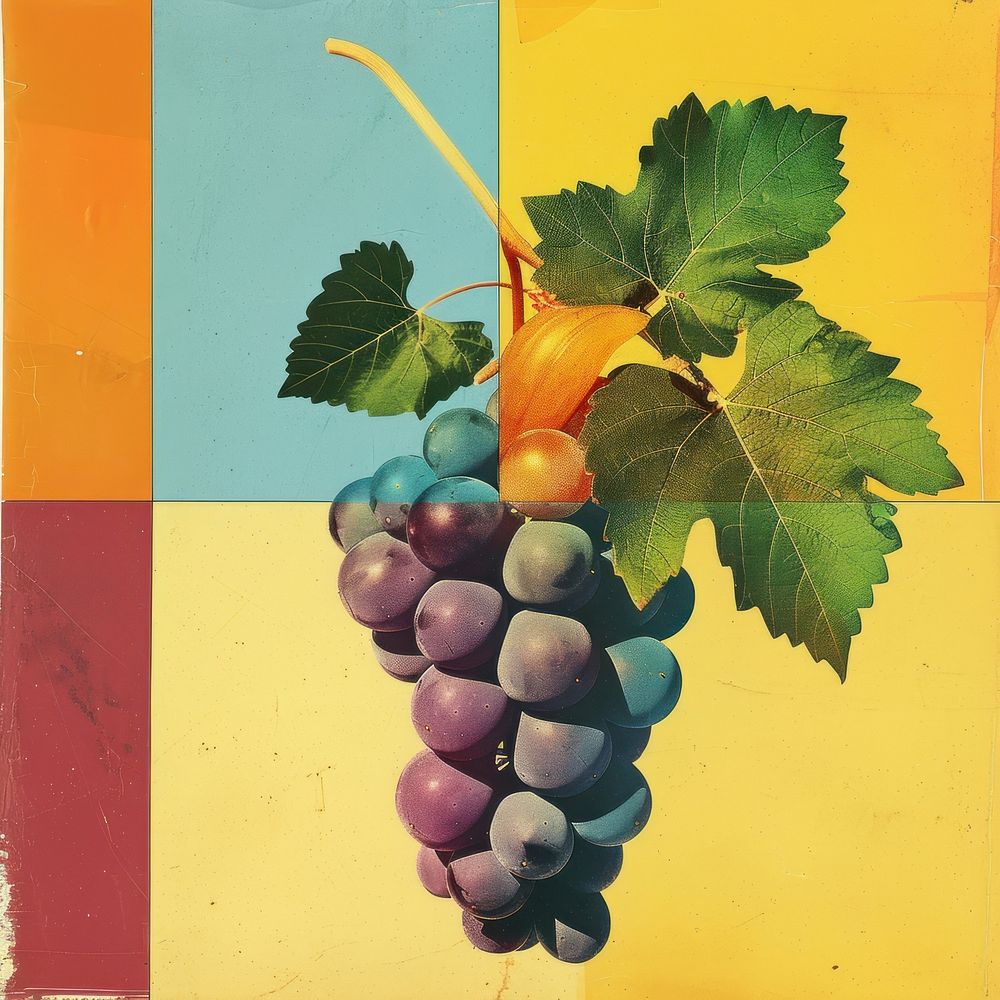 Retro collage of a grape grapes fruit plant.