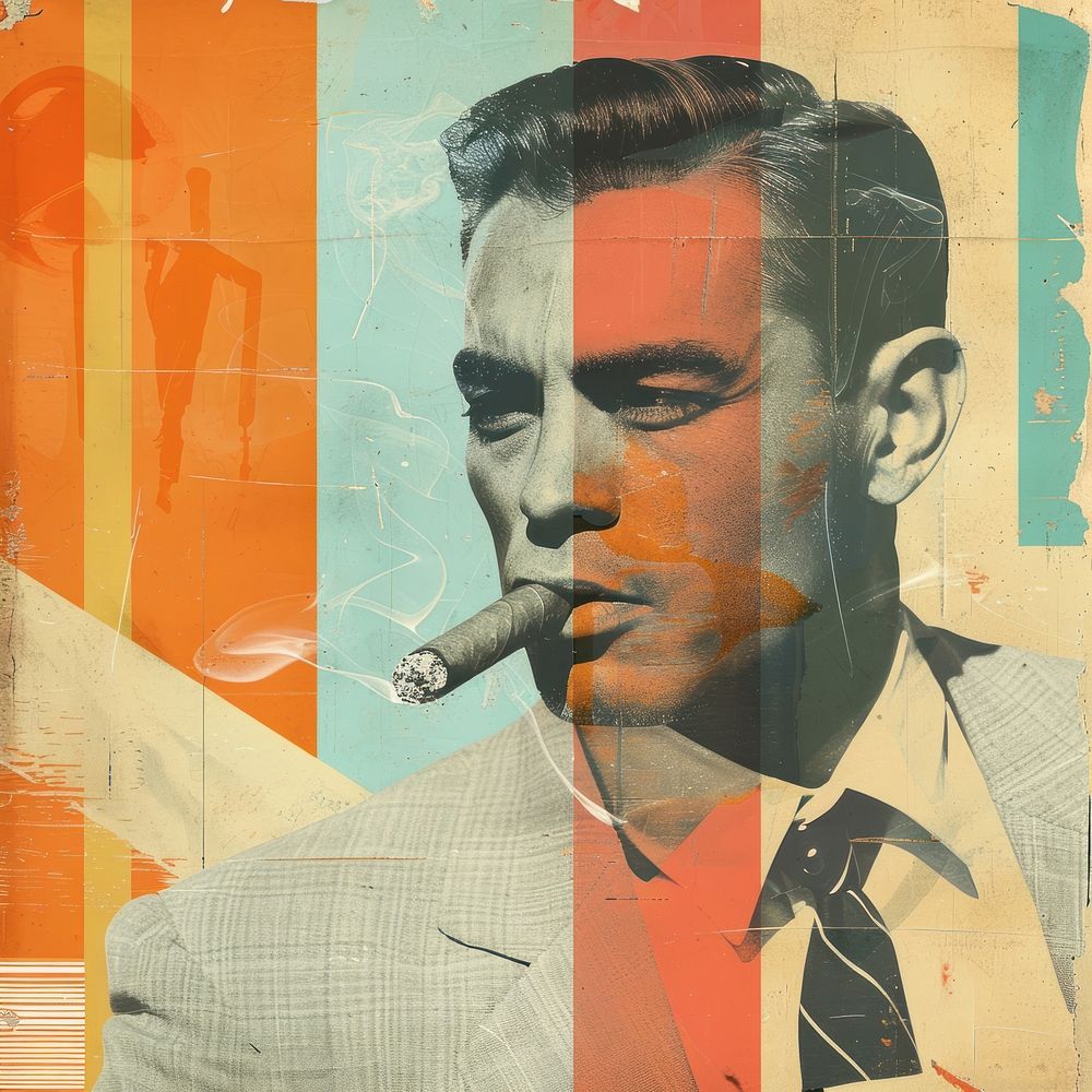 Retro collage of a man smoking poster adult.