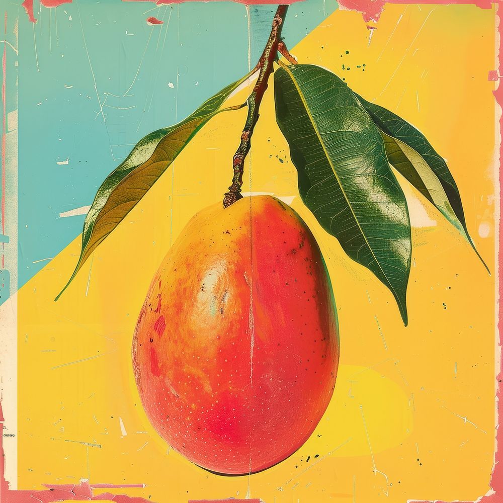Retro collage of a mango fruit plant pear.
