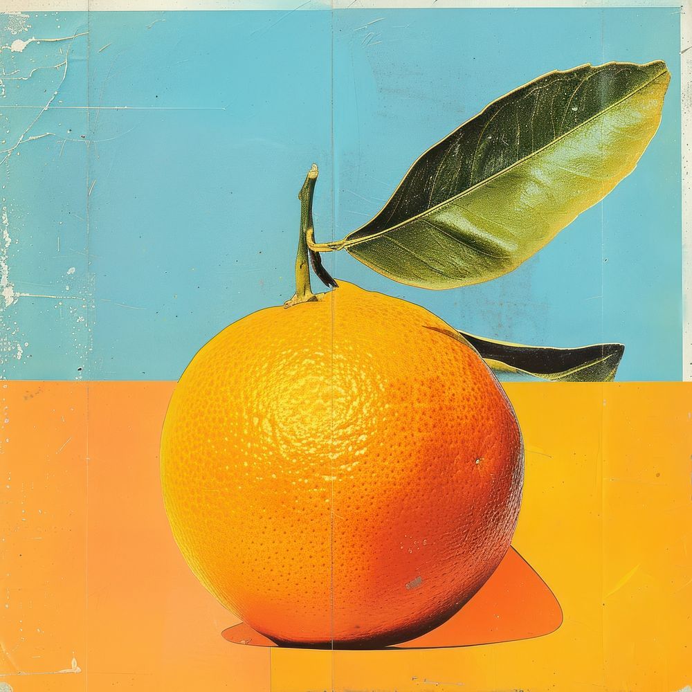Retro collage of a orange grapefruit plant food.