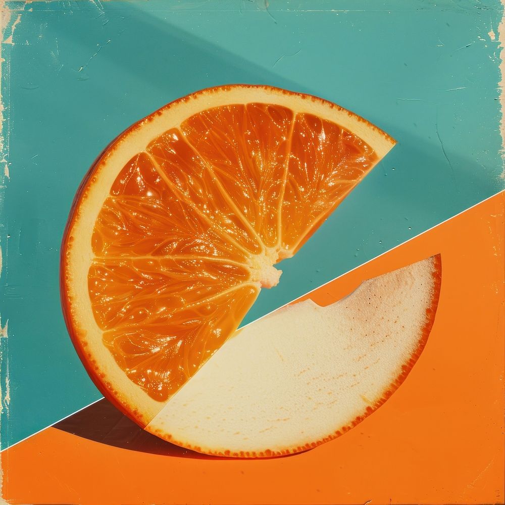 Retro collage of a orange grapefruit food art.
