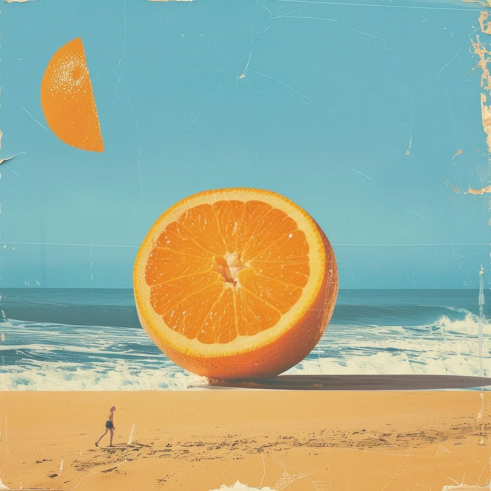 Retro collage of a orange outdoors nature fruit.