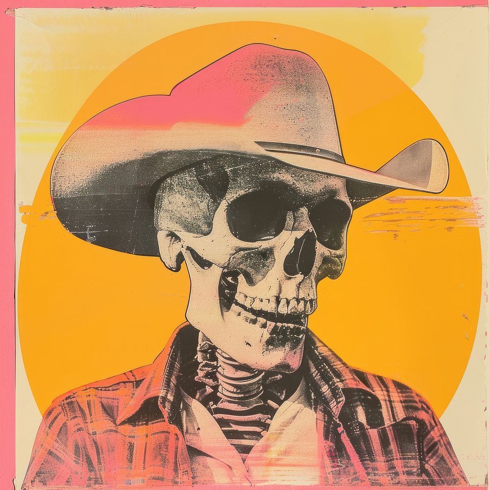Retro collage of a skull art poster adult.