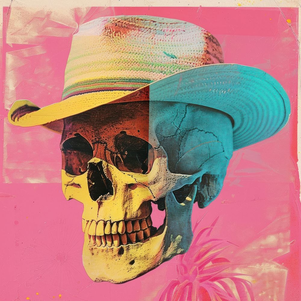 Retro collage of a skull art painting portrait.