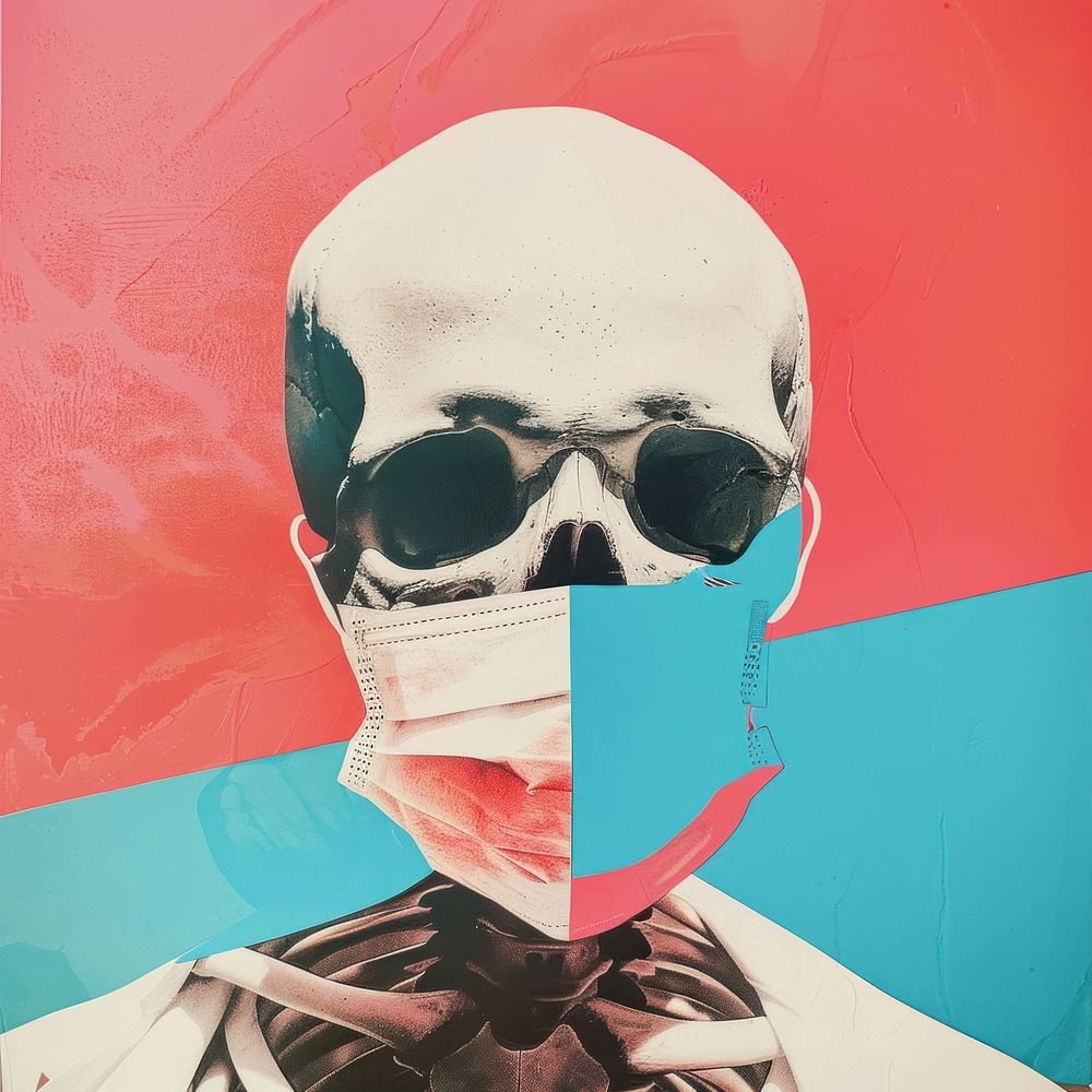 Retro collage of a skull adult mask art.