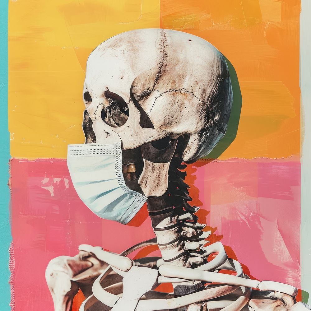 Retro collage of a skull art adult representation.