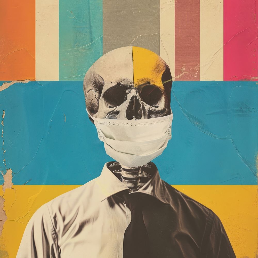 Retro collage of a skull art painting adult.