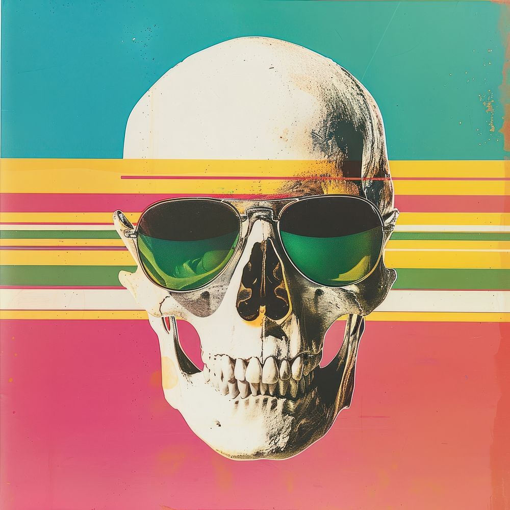 Retro collage of a skull sunglasses art advertisement.