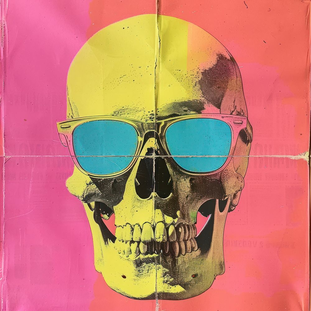Retro collage of a skull sunglasses art accessories.