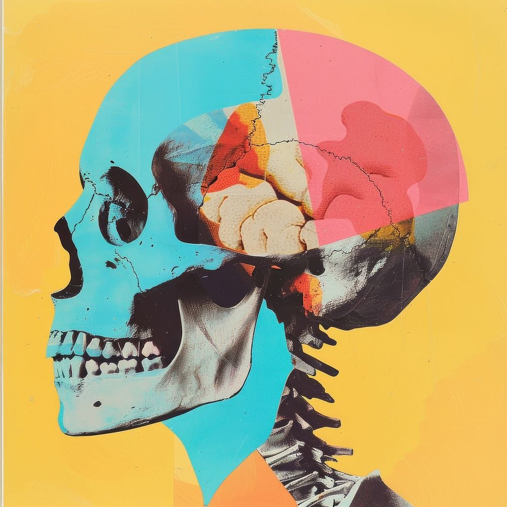 Retro collage of a skull art painting representation.
