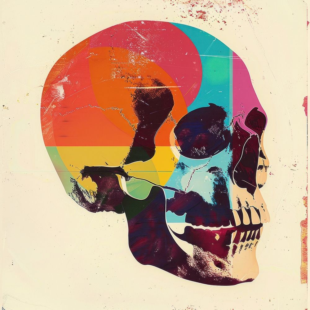 Retro collage of a skull art poster representation.