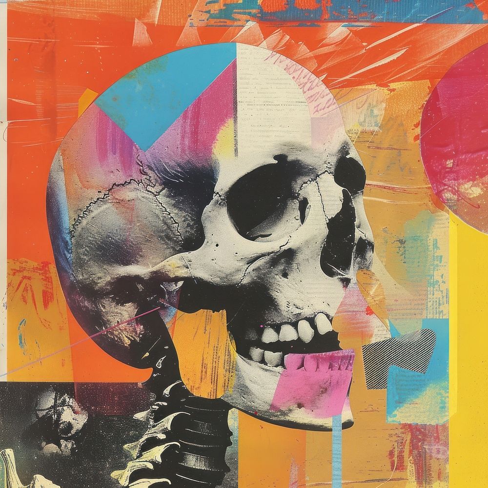 Retro collage of a skull art representation creativity.