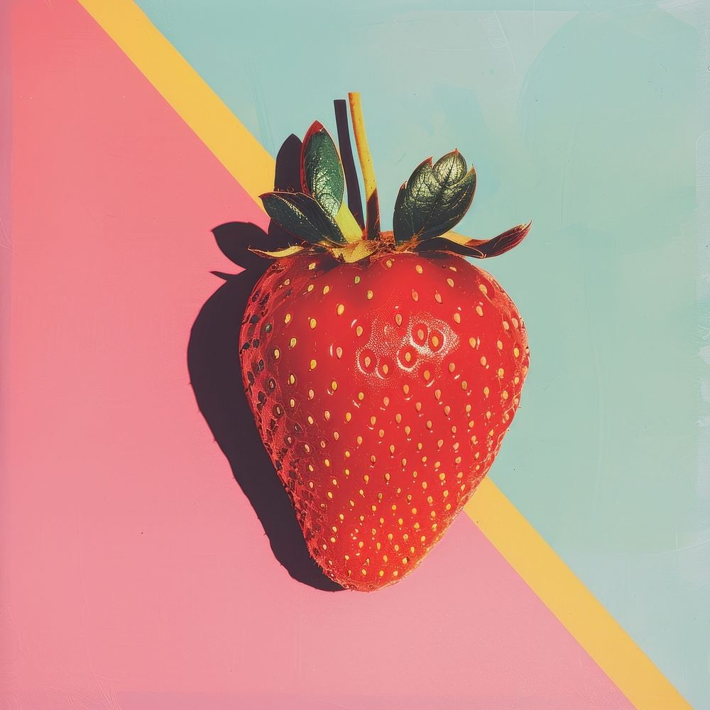 Retro collage of a strawberry fruit plant food.