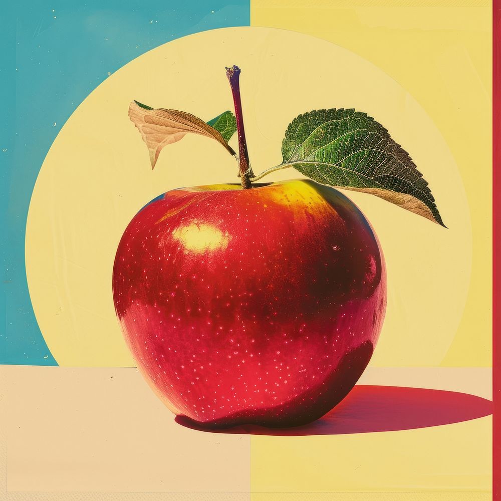 Retro collage of an apple fruit plant food.