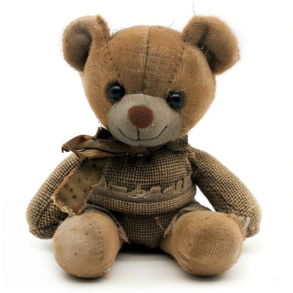 Brown bear doll plush toy white background.
