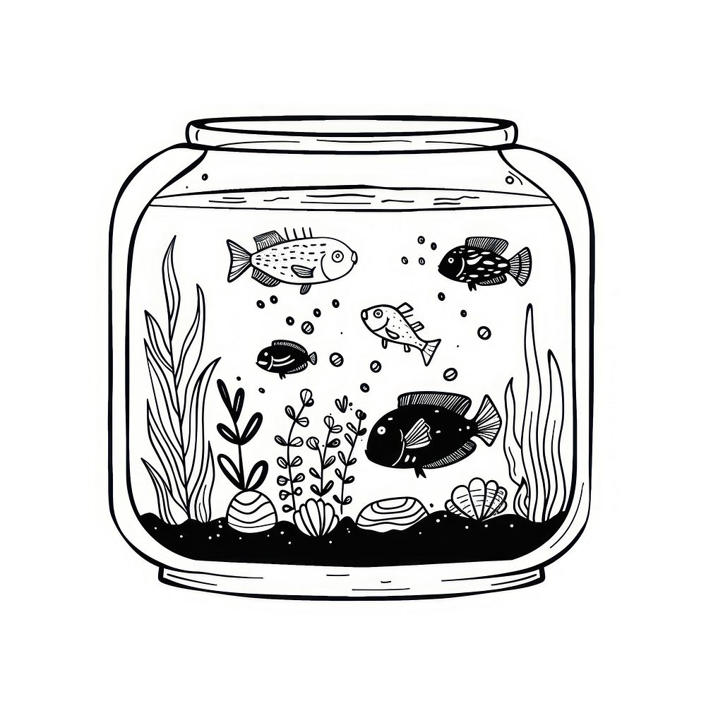 Aquarium doodle drawing sketch fish.
