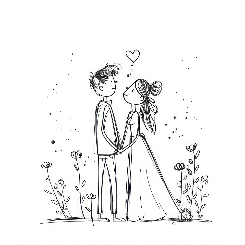Bride and groom doodle drawing sketch togetherness.