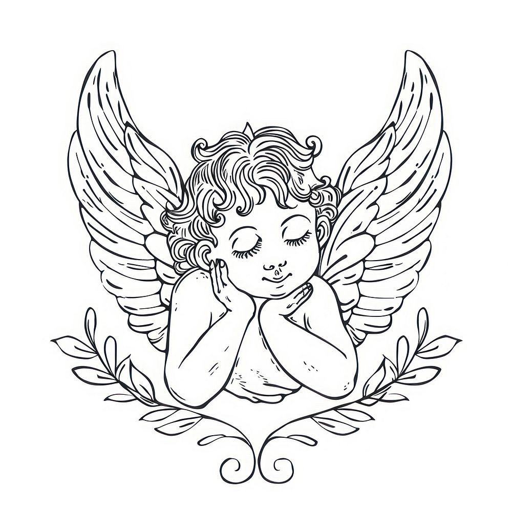 Cherub doodle illustrated archangel drawing.