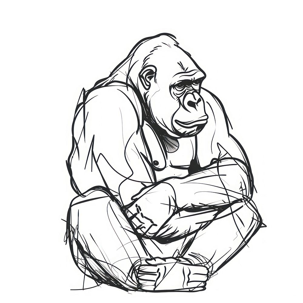 Gorilla doodle drawing mammal sketch.
