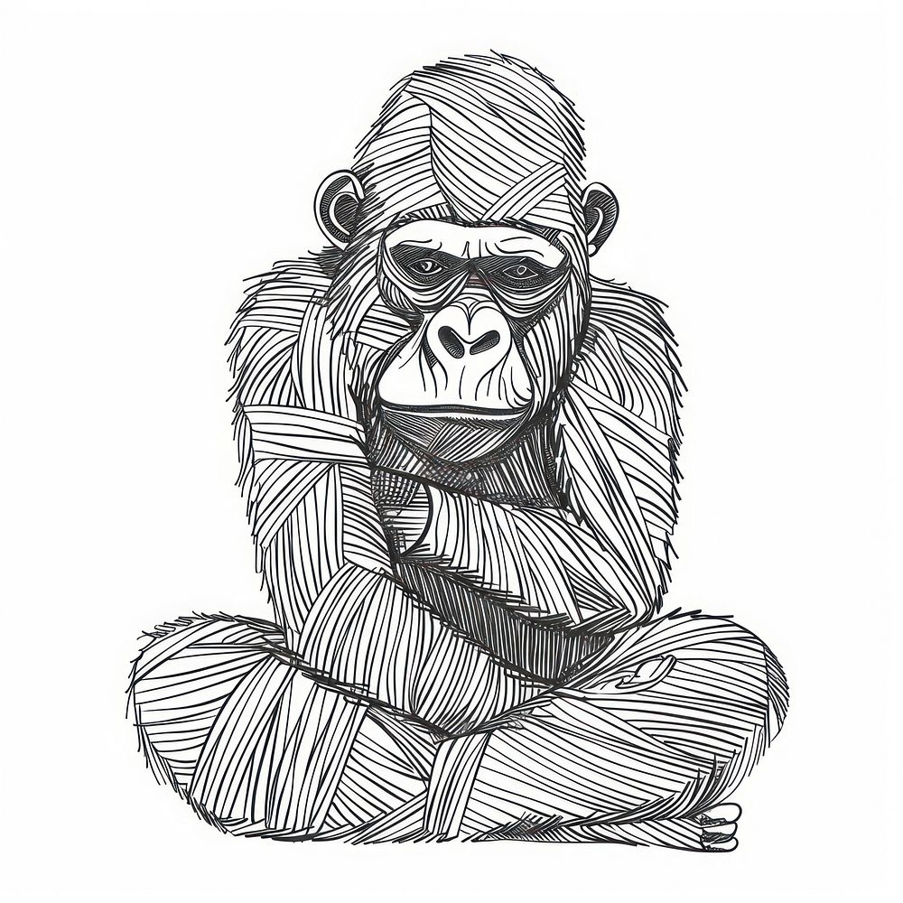 Gorilla doodle wildlife drawing mammal.