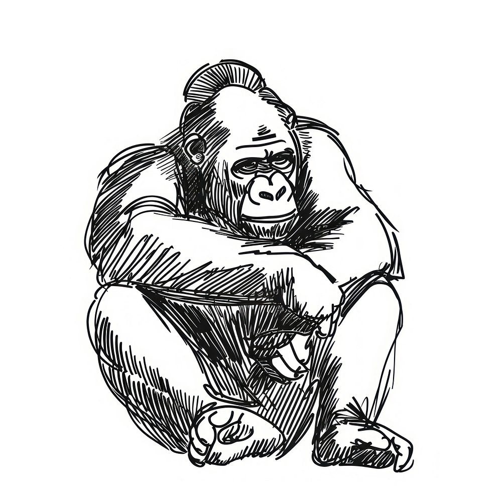 Gorillas doodle drawing mammal sketch.