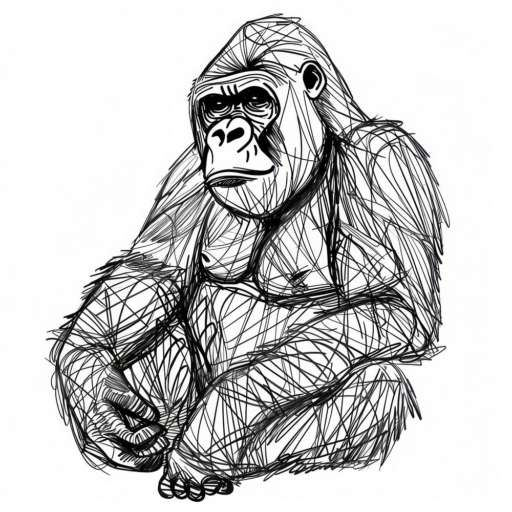 Gorillas doodle wildlife drawing animal.