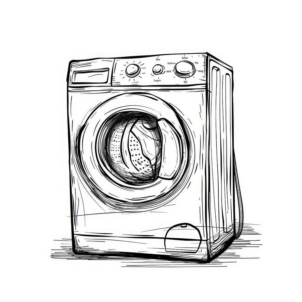 Washing machine doodle appliance dryer white background.