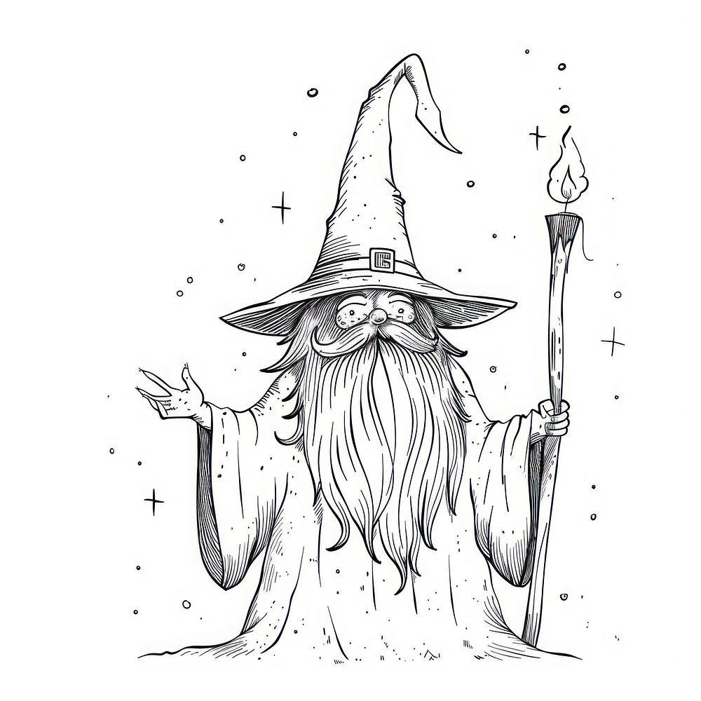 Wizard doodle drawing sketch line.