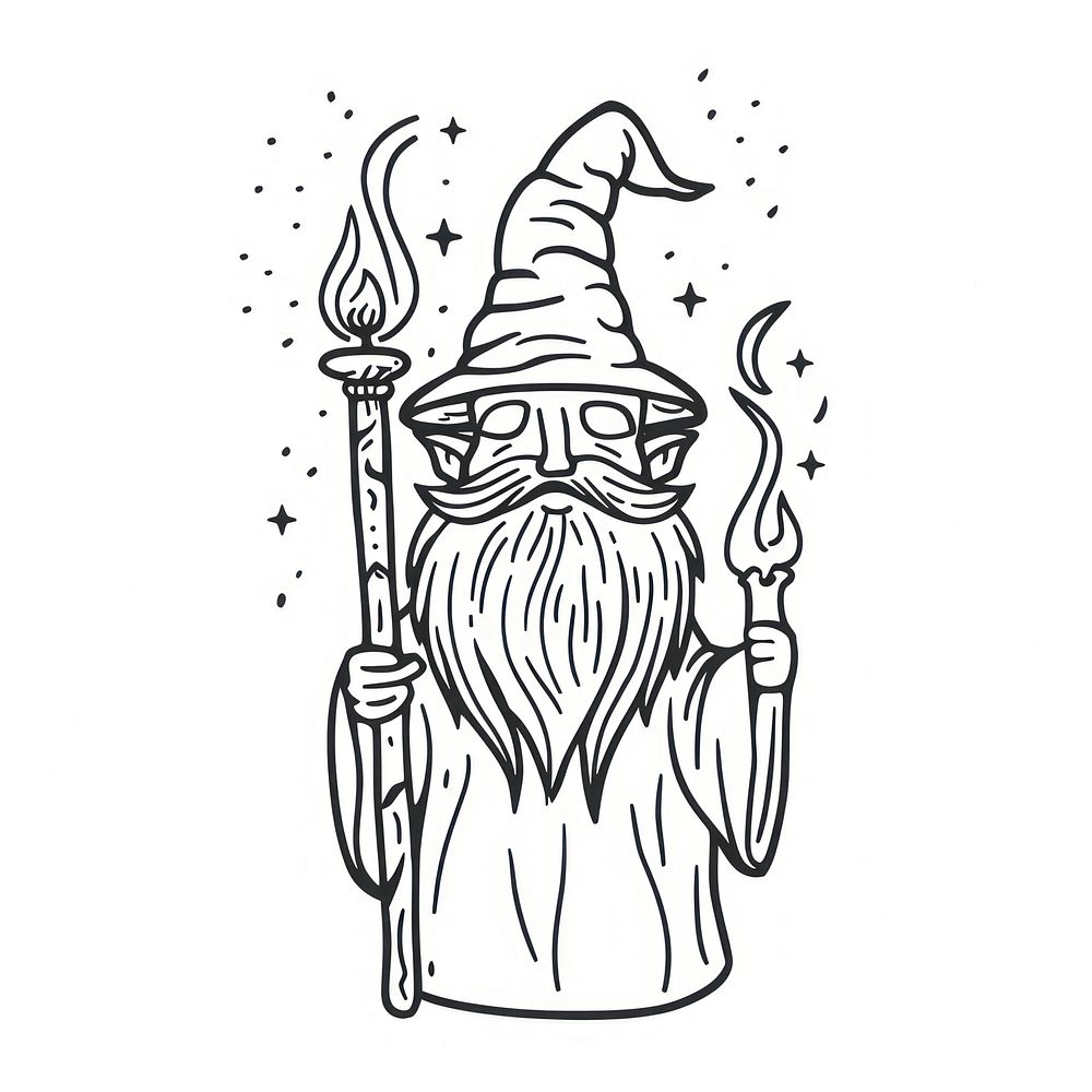 Wizard doodle drawing sketch line.