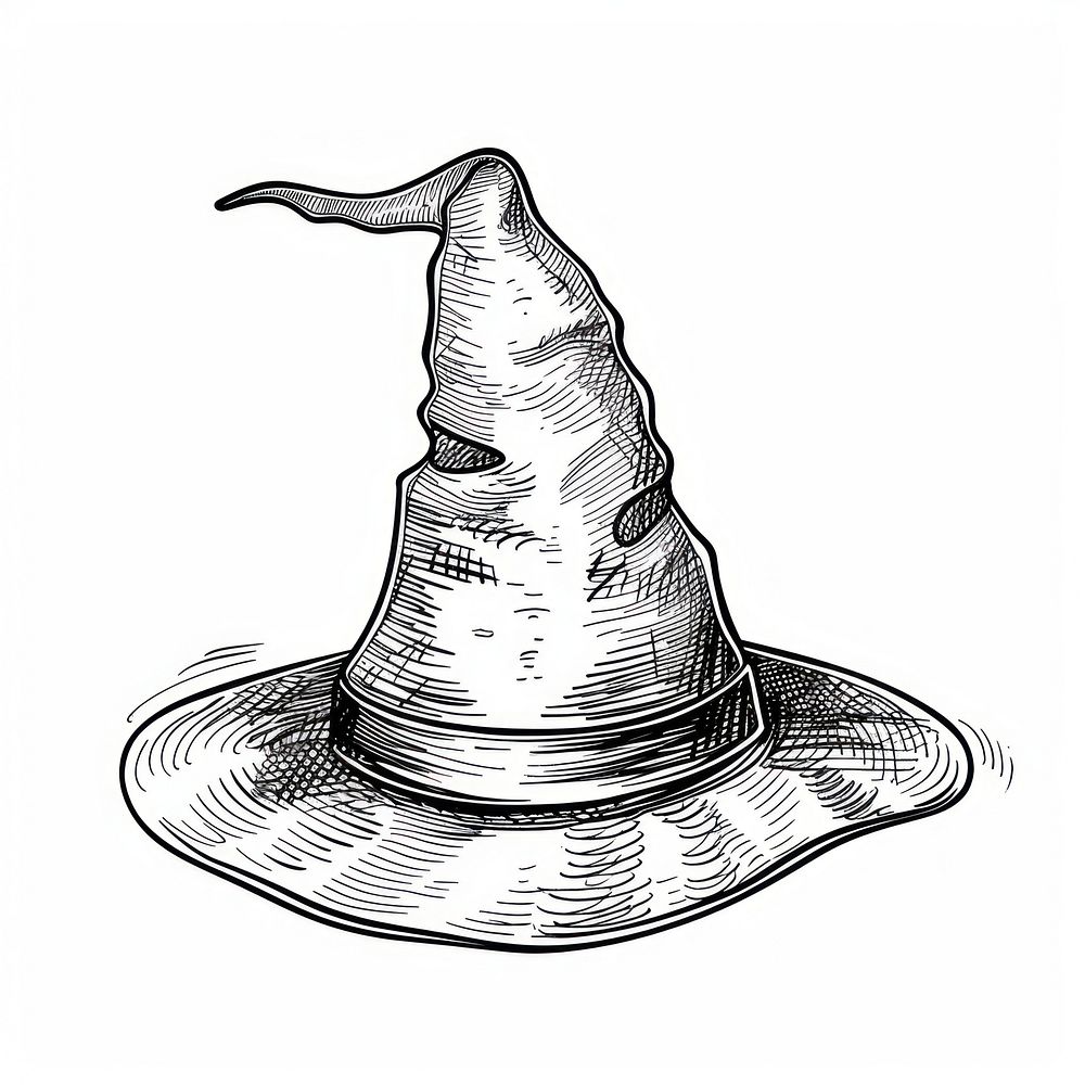 Wizard hat doodle drawing sketch white background.