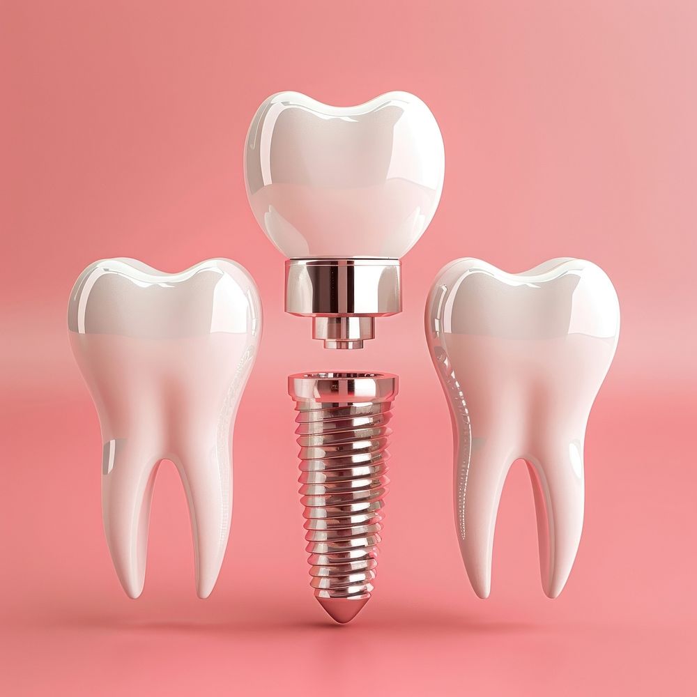 Teeth with implant screw electronics lightbulb metal.